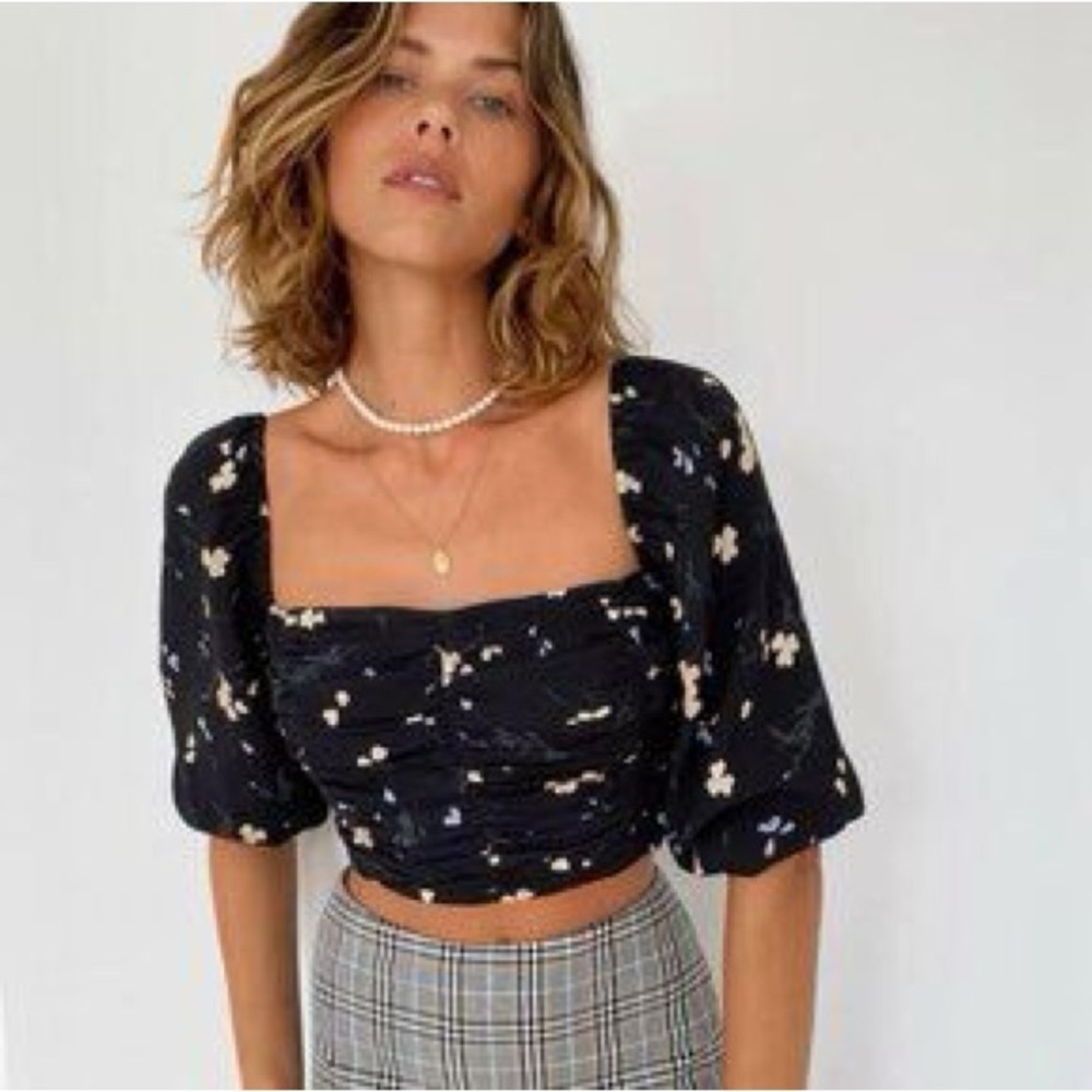 Wilfred Black Floral Lolita Ruched Blouse